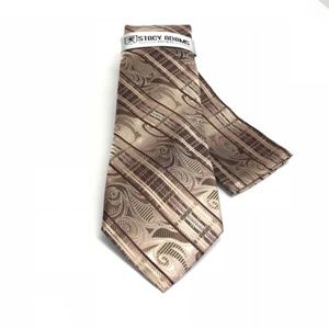 Stacy Adams Men’s Tie & Hanky Set Brown Beige Microfiber Handmade
